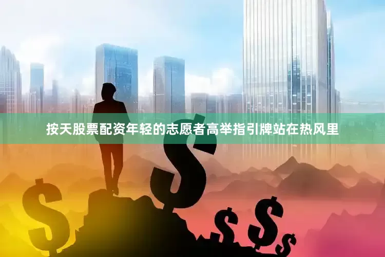 按天股票配资年轻的志愿者高举指引牌站在热风里